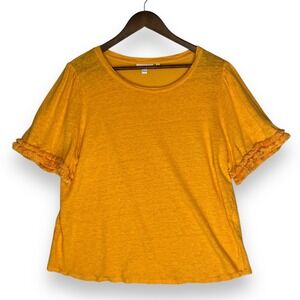 Chico's‎ 100% Linen Top Ruffle Sleeve Orange Gold Short Sleeve Blouse T-Shirt XL